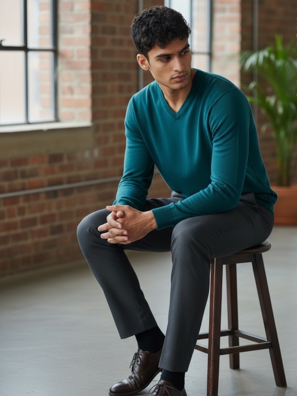 BANANA REPUBLIC Men’s sz Medium V Neck Luxury Sweater Silk Cotton Cashmere